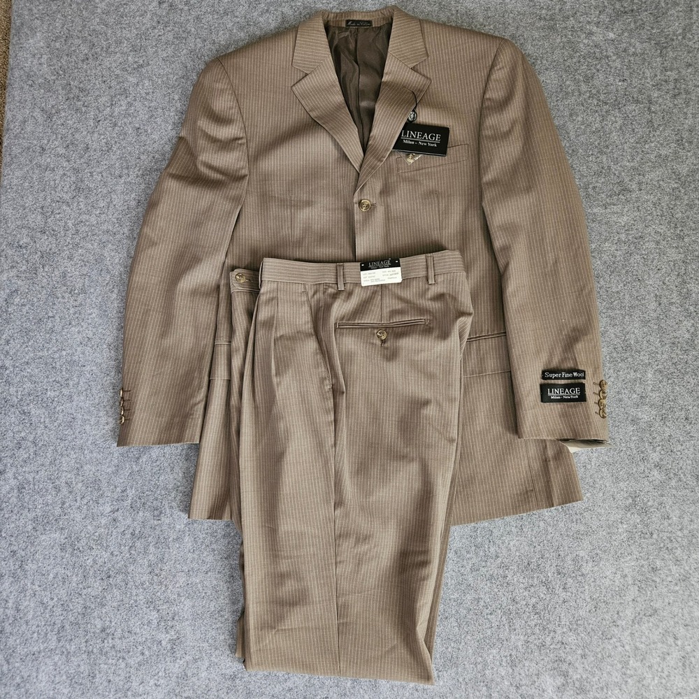Lineage Milan-New York Mens Tan Pinstripe Super Fine Wool 2-Piece Suit 41L 35x35